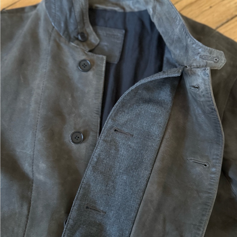 All Saints Survey Double Layer Suede Dark Gray Green Blazer Jacket | M - Picture 10 of 14